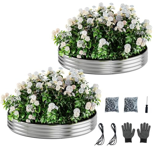 Galvanized Metal Planter Round Raised Garden Bed Kit for Gardening Outdoor，2x2x1ft 2 Planter Grow Garden Box Raised Flower Bed，Round Galvanized Planter Outdoor Metal Fire Pit Ring Metal