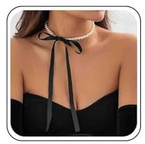 Cybche Perle Schwarzes Halsband Halskette Langes Schwarzes Band Schleife Halskette Perlenkette Halsband Perlenschleife Halskette Barock Perlenkette Schmuck Für Frauen