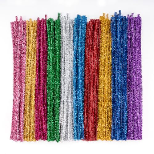 Caydo 200 Pieces Glitter Pipe Cleaners Craft Chenille Stems for DIY Art Creative Crafts Party Decorations (12 Inch x 6 mm)