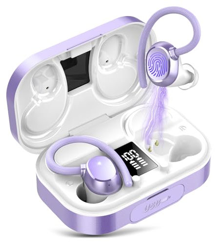 Bluetooth Kopfhörer Sport, Kopfhörer Kabellos Bluetooth 5.3, In Ear Kopfhörer mit 4 ENC Klarer Mic,120 Std Kabellose Kopfhörer mit Tiefer Bass, IPX7 wasserdichte Ohrhörer mit Ohrhaken (lila)
