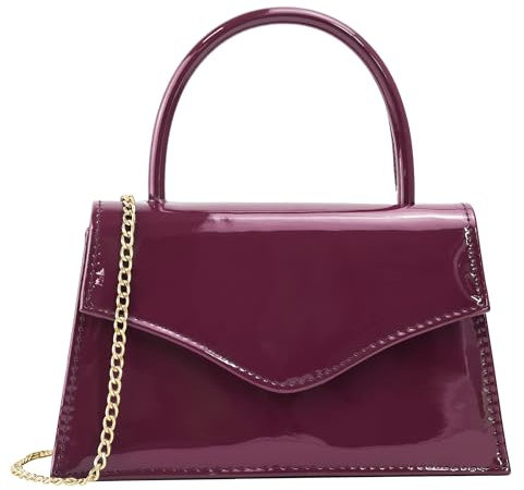 Milisente Clutch Damen Kunstlackleder Abendtache Für Hochzeit Klein Clutches Handtasche Mit Schulterkette (Burgundy Patent)