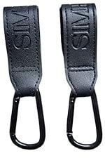Simexo 2-Pack Premium Heavy Duty Pram Hooks with Leather Strap – Universal Buggy Clips with Carabiner Clip for Strollers & wheelchairs, Holds Up to 7kg (15 lbs) Per Hook