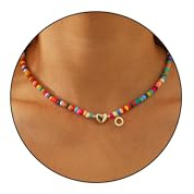 Bunte Perlenkette für Frauen Mädchen Buchstaben Kette Herz Anhänger Schmuck | Initialen Handgefertigt Boho Choker Personalisierte Geburtstagsgeschenk Geschenke für Damen Kinder Teenager
