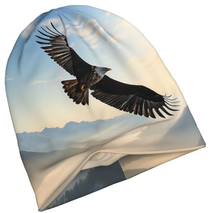 Anceky Eagle Mountains Beanie-Mütze für Damen, Strickmütze, warme Wintermützen für Herren, Beanie, Totenkopfmütze, lässige Pullovermütze, Schwarz