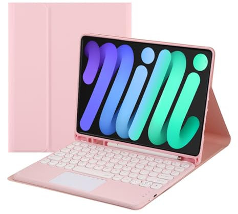 Funda con teclado táctil para iPad Mini 7 (A17 Pro) 2024/Mini 6 de 8.3 pulgadas con soporte para lápiz, teclado Bluetooth magnético desmontable (rosa)
