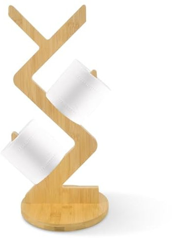 Whemyreat Porte-papier toilette debout en bambou, pour 3 rouleaux, rangement de papier toilette, peu encombrant, support de papier toilette, couleur bois