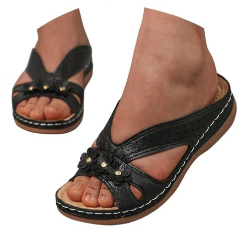 Sandali ortopedici da donna, estivi, lavabili, sandali larghi con plateau e plateau Slide, plantare morbido, scarpe estive casual, eleganti, aperte, pantofole larghe e traspiranti, B01 Nero, 43 EU