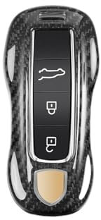 Compatible pour Porsche Cayenne Panamera Macan Taycan 718 Cayman Boxster 911, étui à clé en fibre de carbone véritable, fermeture avant et arrière(B Black)