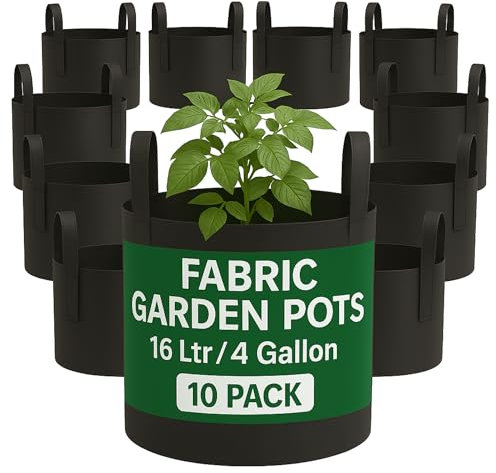 Bronte Heritage 10-Pack Grow Bags 4 Gallon Fabric Pots with Handles - Heavy Duty Garden Planting Bags for Vegetables, Tomatoes, Herbs & Flowers - Indoor Outdoor Container Growing