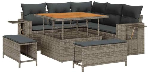 vidaXL Garten-Sofa-Set mit Kissen 8 pcs Grau 100 x 100 x 71 cm, Garten und Terrasse, Moderne Gartenmöbel, Wetterfestes Sofa, Abnehmbare Kissen, Geflochtene Lounge, Terrassen-Set, Alfresco-Sitz