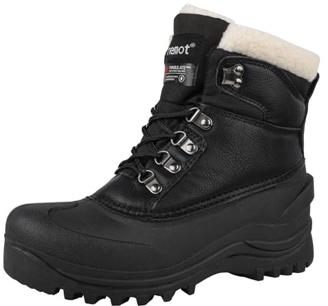 riemot Men's Womens Snow Boots Waterproof Lace-Up Boots with Warm Faux Fur Lining and Grip Sole for Cold Weather Dog Walking