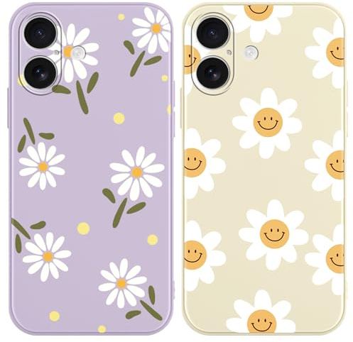 Yoedge 2 Stück Handyhülle für iPhone 17 Hülle, Mädchen Schutzhülle Blumen Muster Aesthetic Design, Frauen Geschenk Weich TPU Silikon Stoßfest Bumper Cover Case für iPhone 17 6,3, Lila Blumen