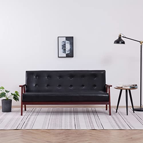LVHUIDEH Retro Kunstleder Sofa für Wohnzimmer Büro, 3-Sitzer-Sofa, 158 x 67 x 73.5 cm, Holzrahmen + Kunstlederbezug
