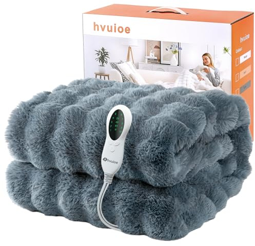 Heated Throw Electric Blanket, Luxury Faux Fur Electric throw, 10 temperature settings, 2/4/8-hour auto timer, 160x130cm, Fast Heat Up, Auto Shut Off, Overheat Protection, Machine Washable