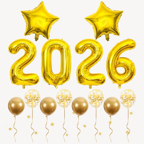 Silvester Deko 2026 Luftballons Set Folienballon Zahlen XXL Party Dekoration Sternballon Latexballon Gold Silvesterparty Raumdeko Ballongirlande Neujahr Feier Zubehör Geburtstag Artikel