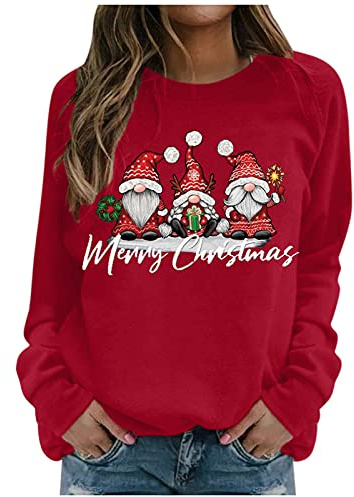 Weihnachtspullover Damen Wichtel Langarmshirt Große Größen Lustig Weihnachten Pullover Rundhals Schön Weihnachts Sweatshirt Ugly Winter Weihnachtspulli