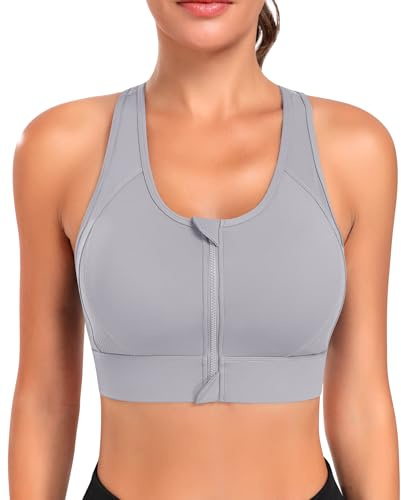 JoyGirl Zip Front Sports Bra for Women High Impact Gym Bra | Mesh Racerback, High Support, Breathable, Seamless Yoga Bra Wireless Padded Bras, for Running Fitness Workout