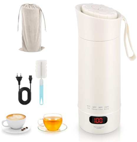 Reise Wasserkocher Klein, 400ML Elektrischer Reisewasserkocher, 300W Schnellkoch-Teekanne-Heizbecher, Mini -Wasserkocher tragbar 304 Edelstahl, Temperaturstufen mit Automatischer Abschaltung