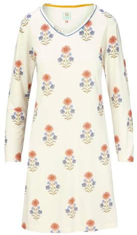 Pip Studio Damen Nachthemd Nachtkleid Dana Long Sleeve Nightdress Tanaka, Farbe:Weiß, Artikel:-501 White, Größe:M