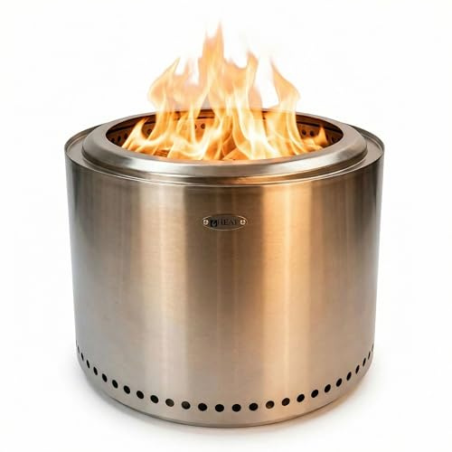 Heat Rokfri XL Rauchfreie Feuerschale Edelstahl – Ø 52 cm – Massiver 19kg Garten-Feuerkorb – Low Smoke Technologie – Rostfreies Design - 52x52x38 cm