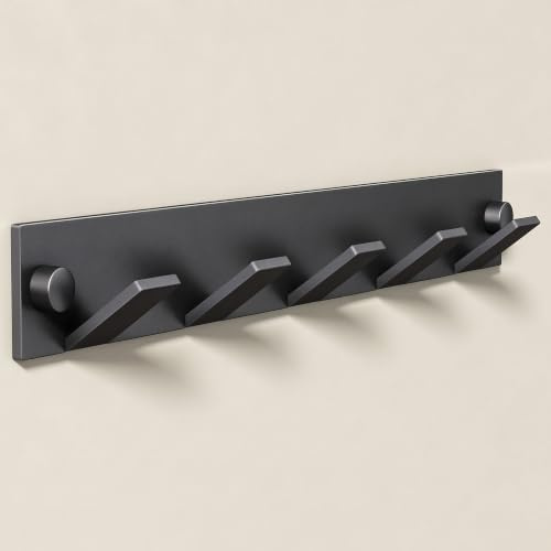 doporro Garderobenleiste aus Edelstahl mit 5 Garderobenhaken Schwarz 30 cm | Kleiderhaken zum Kleben oder Bohren, Hakenleiste Garderobe und Wandgarderobe für Bad Küche Flur Schlafzimmer, Stalo-03