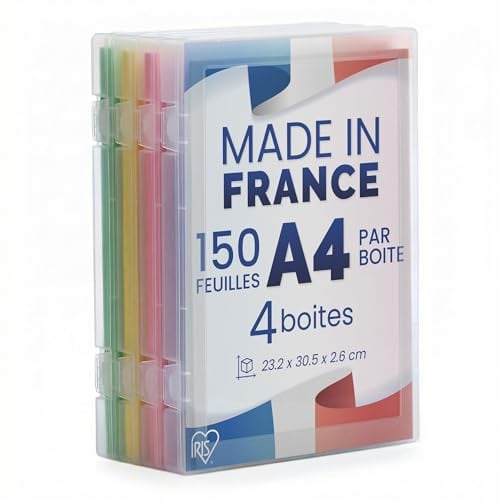 Iris Ohyama, Dokumentenbox, Ablagefächer, 4er-Set, Transparent, Fassungsvermögen jeweils 150 Blatt A4, Stapelbar mit Sicherem Verschluss, BPA-frei, Büro Organizer, Dokumentenablage, PJC-A4