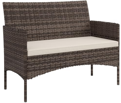 Outsunny Gartensofa 2-Sitzer Rattansofa mit Kissen Wetterfest Hellgrau