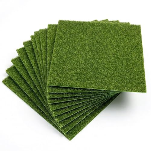 10 Pièces Gazon Synthétique Miniature 15x15cm, Fausse Herbe pour Maquette et Micro Paysage, Pelouse Artificielle en TPE, Tapis de Mousse Décoration Jardin Miniature et Artisanat DIY