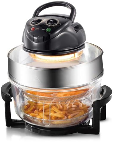 Air fryer, 12L Halogen Air Fryer Oven with Extender Ring, Glass, Large Family Capacity, 363° Heating(Black)