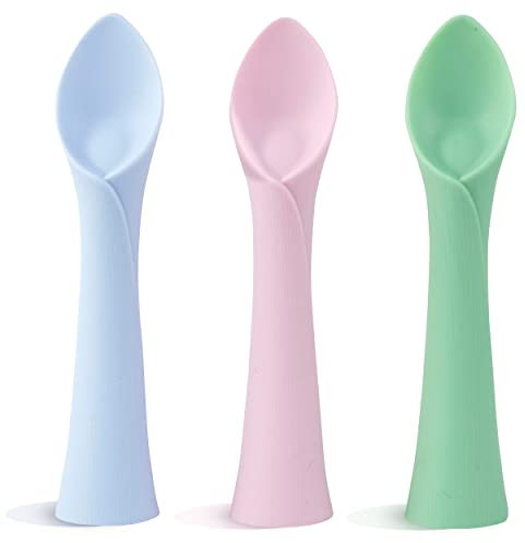 Nooni Care Baby Spoons for Baby Led Weaning | Soft Tip Weaning Spoon and Teether with Ergonomic Handles | Toddler Spoons 3 Pack for Teething Gums | Silicone Baby Spoons for Self Feeding