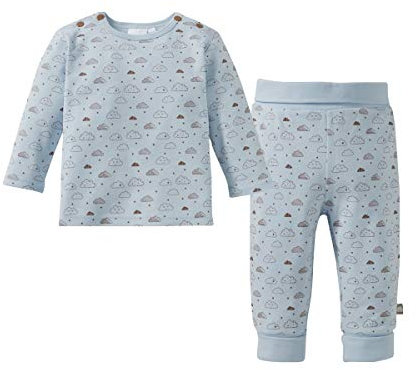 Bornino Schlafanzug lang, Baby-Schlafanzug Set, Zweiteiler, Allover-Wolken-Print, Langarm, Baumwolle