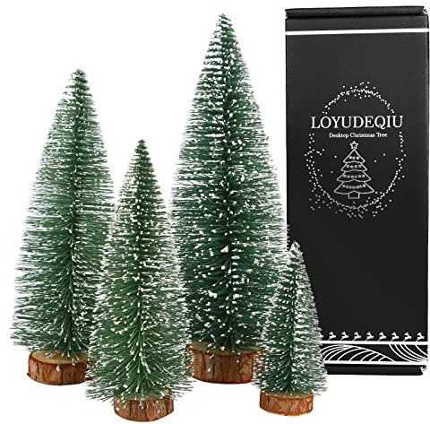 Mini Weihnachtsbaum Künstlicher, 4 Stück Mini Tannenbaum Künstlich mit Schnee-Effek, Weihnachtsdeko Weihnachten Tischdeko DIY Klein Mini Christbaum 10/15/20/25 cm (Grün)