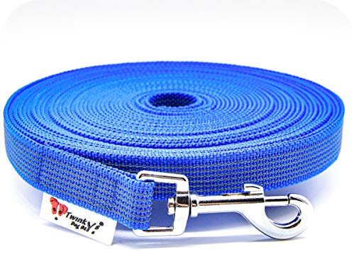 Twinkys Dog Style Schleppleine Hund – blau 15 Meter 20 mm – gummierte Trainingsleine mit Handschlaufe – rutschfest, strapazierfähig & wetterfest – ideal für Rückruftraining, Freilauf & Hundesport