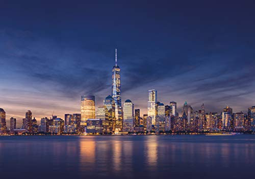 PICSonPAPER Poster New York, Skyline Manhattan, 100 cm breit x 70 cm hoch, Dekoration, Kunstdruck, Wandbild, Fineartprint, USA, Stadt, NY-City, Abend, Premium Qualität