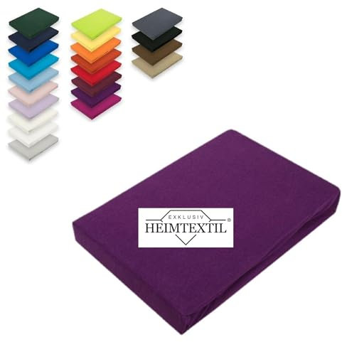 EXKLUSIV HEIMTEXTIL Marke Jersey Spannbettlaken 90-100 x 200 cm 100% Baumwolle Öko - Tex Zertifiziert, Markenqualität, Matratzenhöhe bis 25 cm, Lila