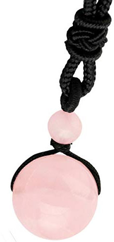 Nupuyai Rose Quartz Round Gemstone Bead Pendant Necklace for Women Men, Protection Healing Crystal Pendant with Adjustable Cord