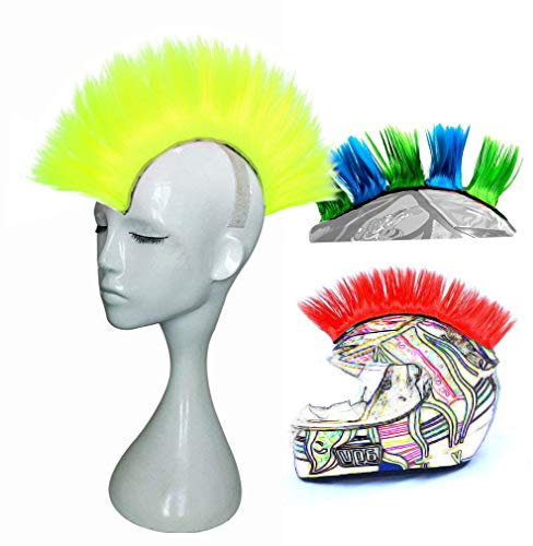 3T-SISTER Helm Mohawk Perücke für den Skihelm, Snowboardhelm, Kinderskihelm, Kinderhelm, Motorradhelm, Fahrradhelm - auffälligere Helm-Aufkleber, Helmdeko für Kinder und Erwachsene Neongelb