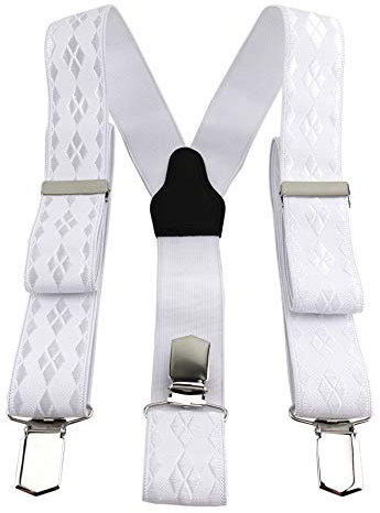 TigerTie Unisex Hosenträger in Y-Form mit 3 extra starken Clips - Farbe in weiss einfarbig gemustert - hochwertige Verarbeitung - Breite 35 mm
