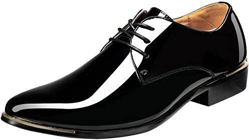 zpllsbratos Scarpe Stringate Derby Uomo Scarpe Eleganti Pelle Oxford Scarpe Formali Abito Cerimonia (Nero,46)