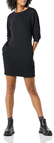 Amazon Essentials Vestido tipo sudadera de vellón con cuello redondo y mangas tipo blusón para mujer (disponible en tallas grandes), color negro, talla M