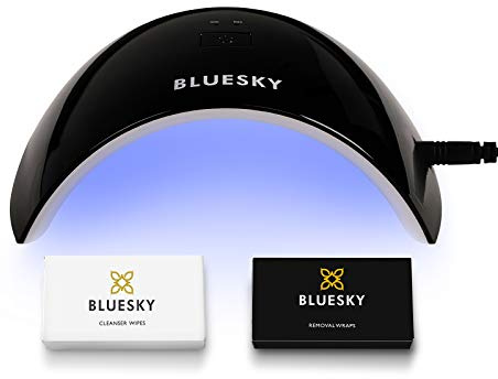 Bluesky Gel Starter Kit, 24W UV LED Lamp, 100 Wraps, 100 Wipes | Everything needed to cure and take off gel at home. The dual light source sets every consistency in 60 seconds flat.