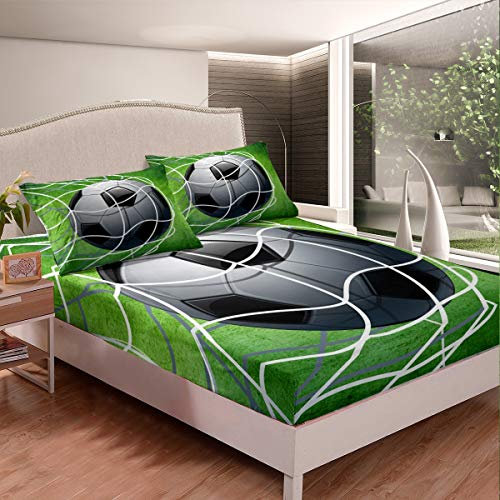 Homemissing Fußball Spannbettlaken 140x200cm Fußball Muster Bettlaken Set für Teenager Sport Thema Dekor Spannbetttuch Jugend Wettkampfspiele Atmungsaktive 2St