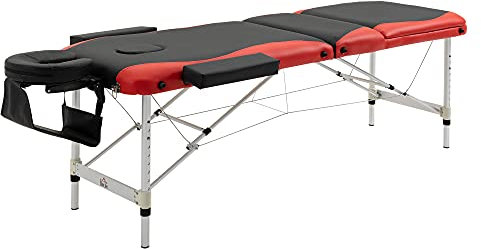 HOMCOM Camilla de Masaje Plegable y Portátil 215x81x61-84 cm Mesa Ajustable en Altura con Reposacabezas y Apoyabrazos para Tatuaje Fisioterapia Negro y Rojo