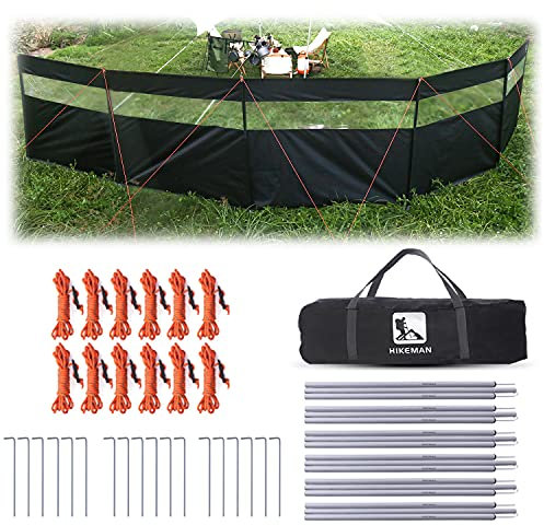 HIKEMAN Camping Paravent Windshield - avec fenêtre,Grand Tente de Plage,Brise-Vue de Jardin(Noir,7.25m*1.3m)