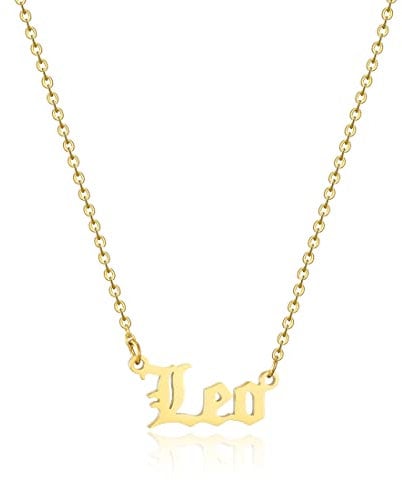 AFSTALR Gold Old English Necklace Leo Zodiac Necklace Women Pendant Astrology Necklace Birthday Gift
