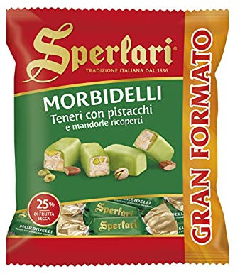 Sperlari - Torroncini Morbidelli Teneri con Pistacchi e Mandorle Ricoperti, Senza Glutine - 320 gr