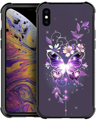 Goodsprout Compatible with iPhone Xs MAX Case,Purple Glittering Flower Butterfly iPhone Xs MAX Cases for Girls,Pattern Design Shockproof Anti-Scratch Hard PC Back Case for iPhone Xs MAX