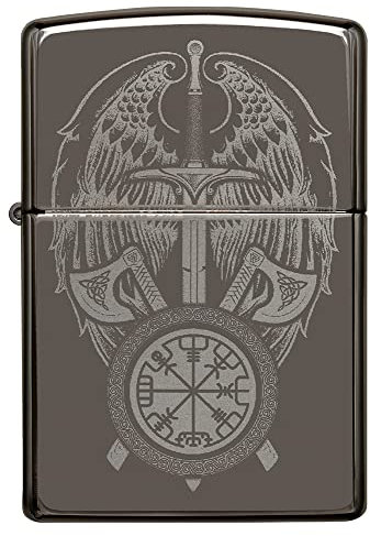Zippo Sturmfeuerzeug - Modell Wings & Sword - Black Ice Finish mit Photo Image - Nachfüllbar - Wiederverwendbar - Windfestes Design - Geschenkbox - Made in USA