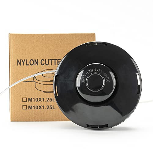 TURMIN Fadenkopf Mähkopf M10x1,25, Links Doppelfadenkopf Fadenspule mit Tippautomatik Rasentrimmer Kopf für Benzin Motorsense Freischneider