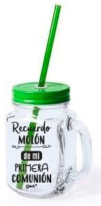 DISOK - Jarra Cristal con Caña Recuerdo Molón Color Verde en Caja Blanca - Jarras con Frases, Tazas Originales para Detalles, Recuerdos y Regalos de Comuniones (1)